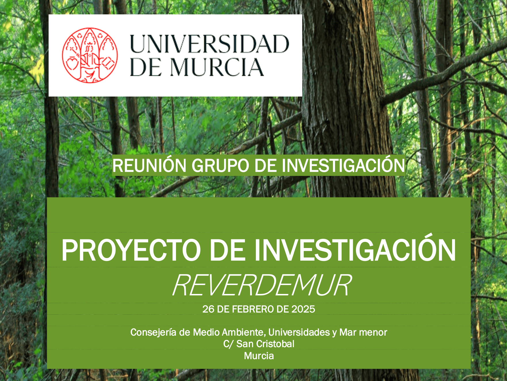 Presentación de los Proyectos de investigación del grupo de investigación BIDA y propuesta de colaboración con la CARM y Ayuntamientos en el desarrollo de la IVCRE.